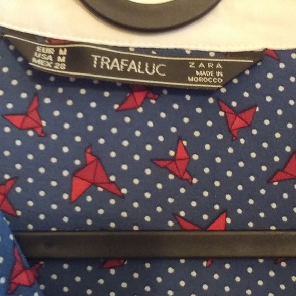 Zara Trafaluc Origami Bird Print Blue Top - Picture 2 of 4